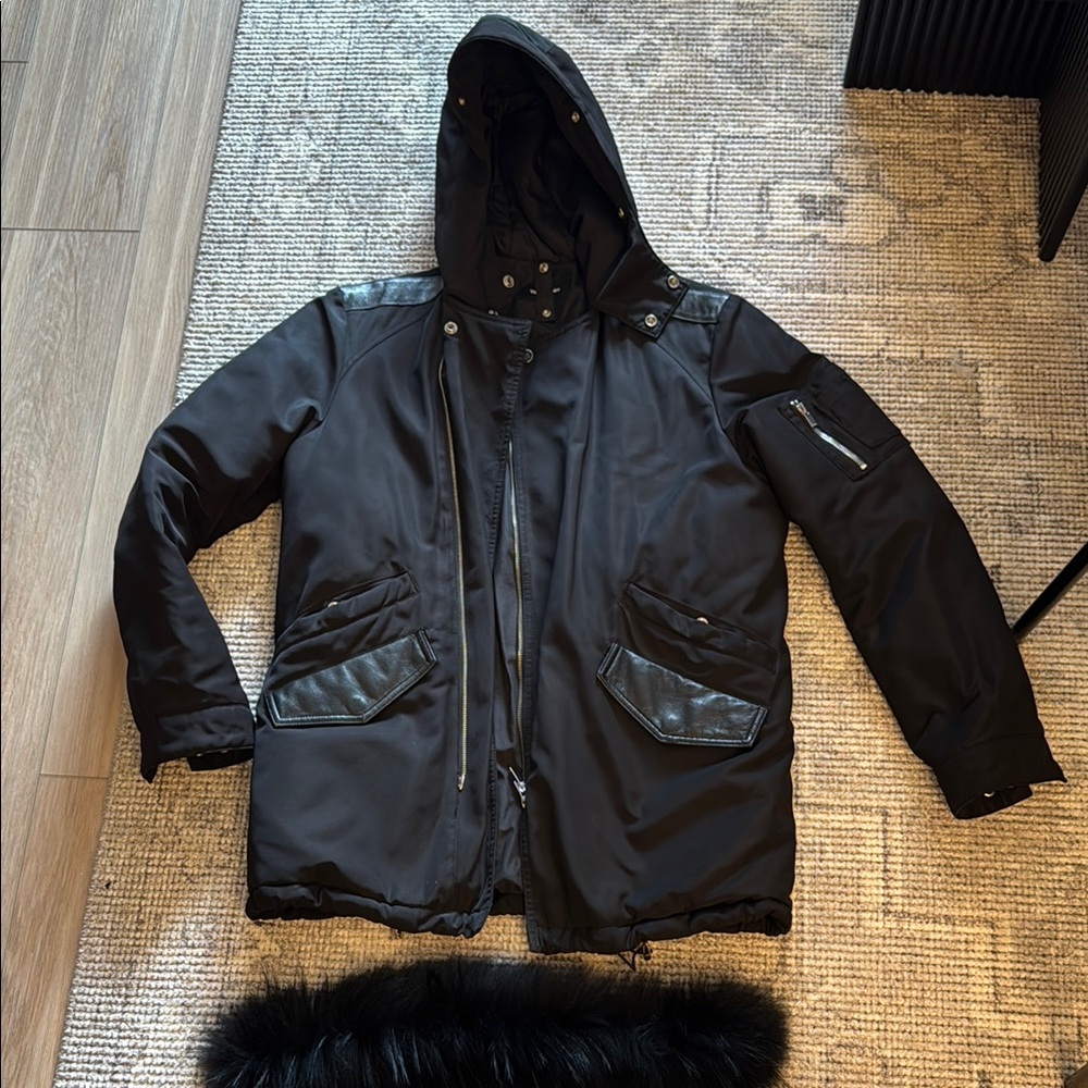 Men's The Kooples Designer Jacket Parka (Removable Fur Trim and Vest) - Size S/M